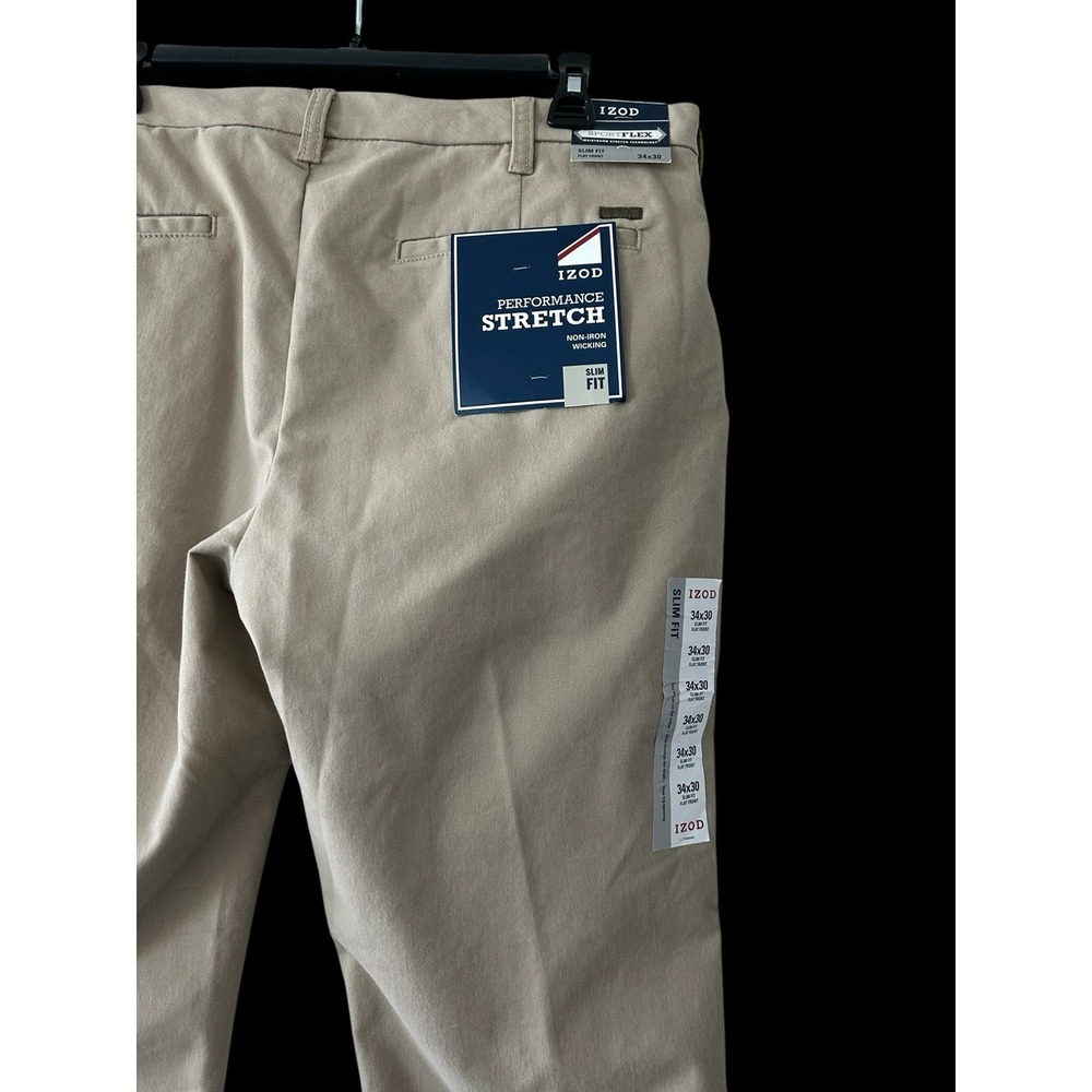 NEW Men's Izod Sports Flex‎ Khaki Tan Pants Performance Stretch 34x30 Sport Golf - Picture 6 of 12